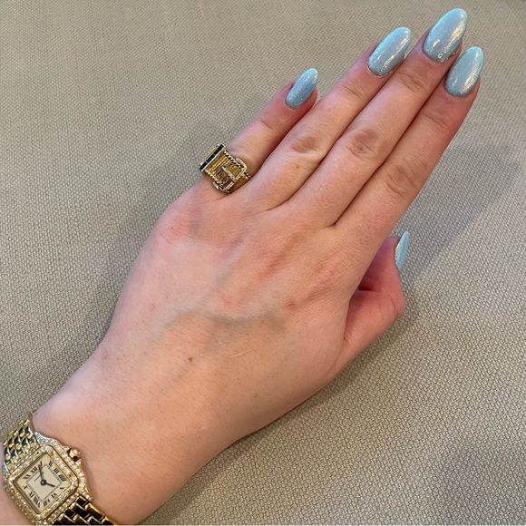Vintage💙18KT Gold💙 Diamond and Sapphire Mini Belt Buckle Ring - Picture 2 of 15